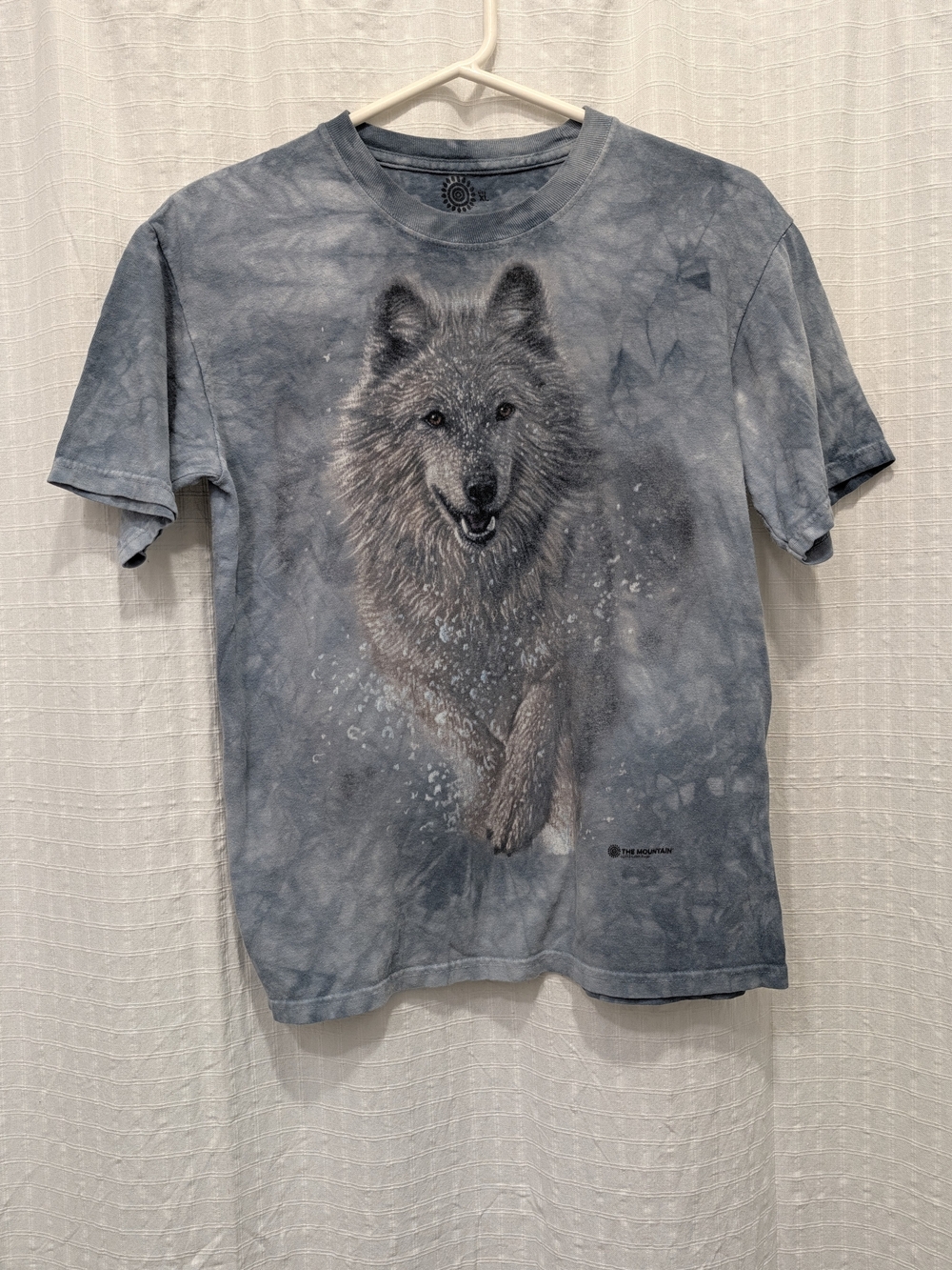 THE MOUNTAIN "SNOW PLOW WOLF" 2002 T Shirt XL Blue Tie Dye Y2K Grunge Streetwear